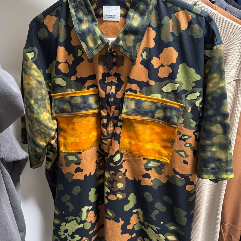 Burberry Camouflage Button Down Shirt - Black, Green, Orange
